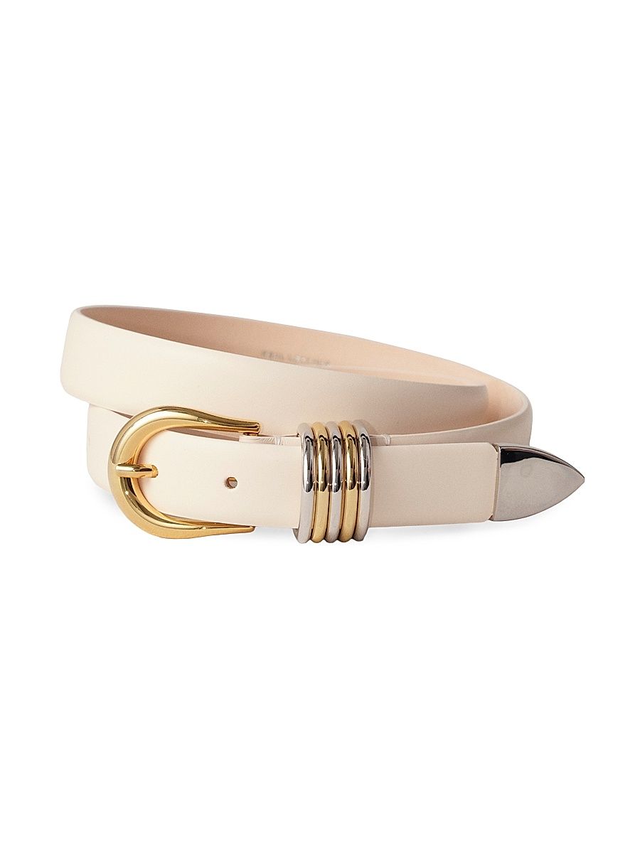 Women's Hollyhock Mixed Metal Leather Belt - Ivory Silver - Size Large