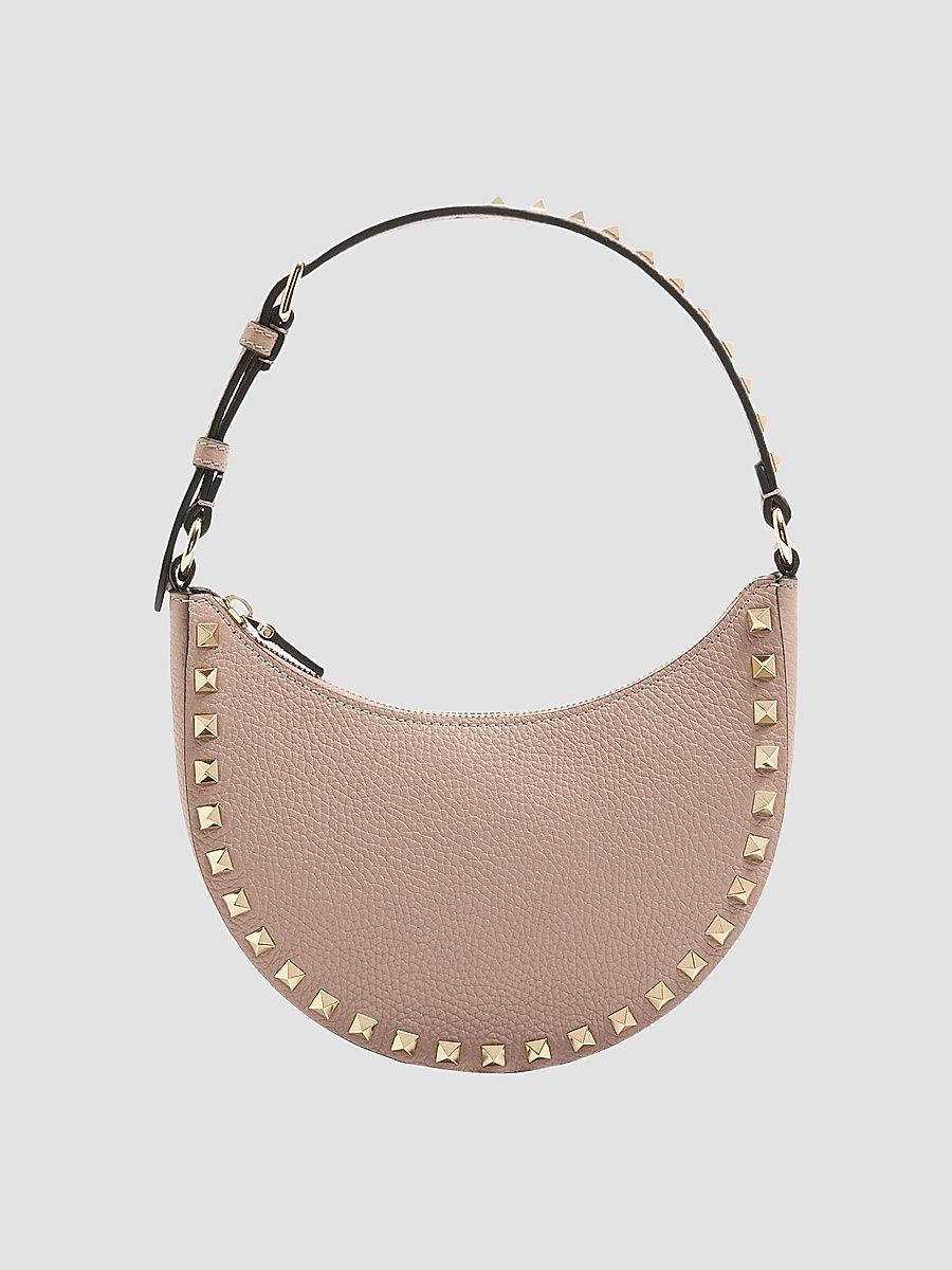 Valentino Women's Mini Rockstud Hobo Bag in Grainy Calfskin - Poudre