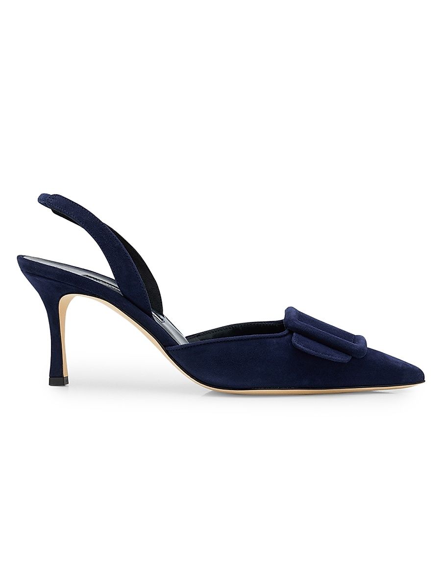 Women's Maysli 70MM Buckle-Detail Suede Slingback Pumps - Dark Blue - Size 11.5