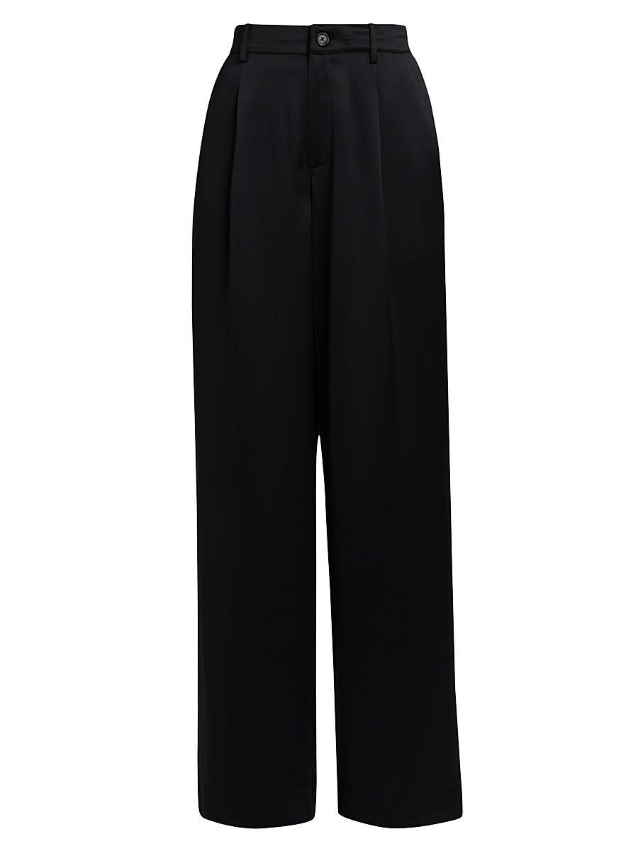 Women's Noura Satin High-Rise Wide-Leg Pants - Black - Size 12