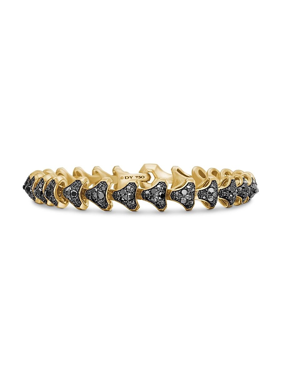 Men's Armory Link Bracelet in 18K Yellow Gold - Black Diamond - Size Large