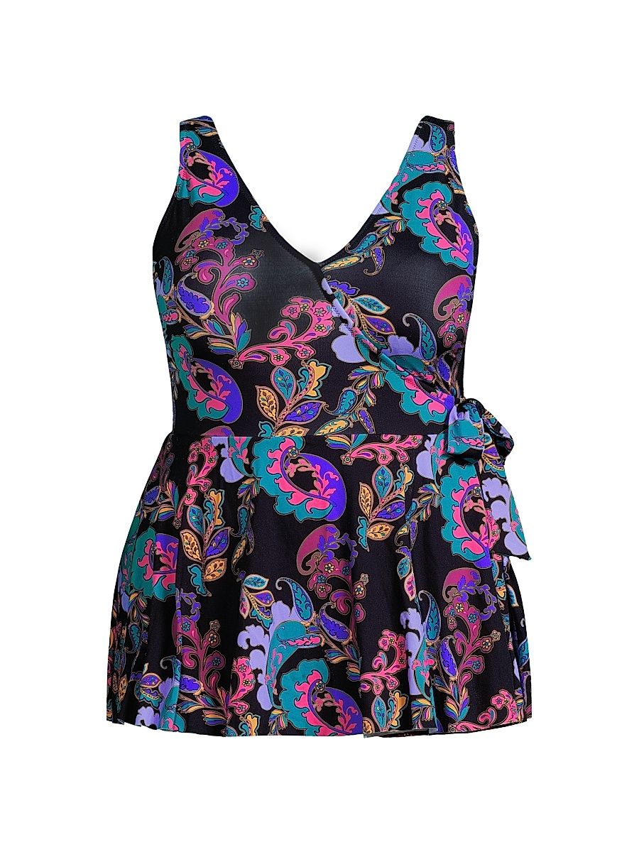 Women's Plus Fatima Wrap-Skirt One-Piece Swimsuit - Fatima Black - Size 26