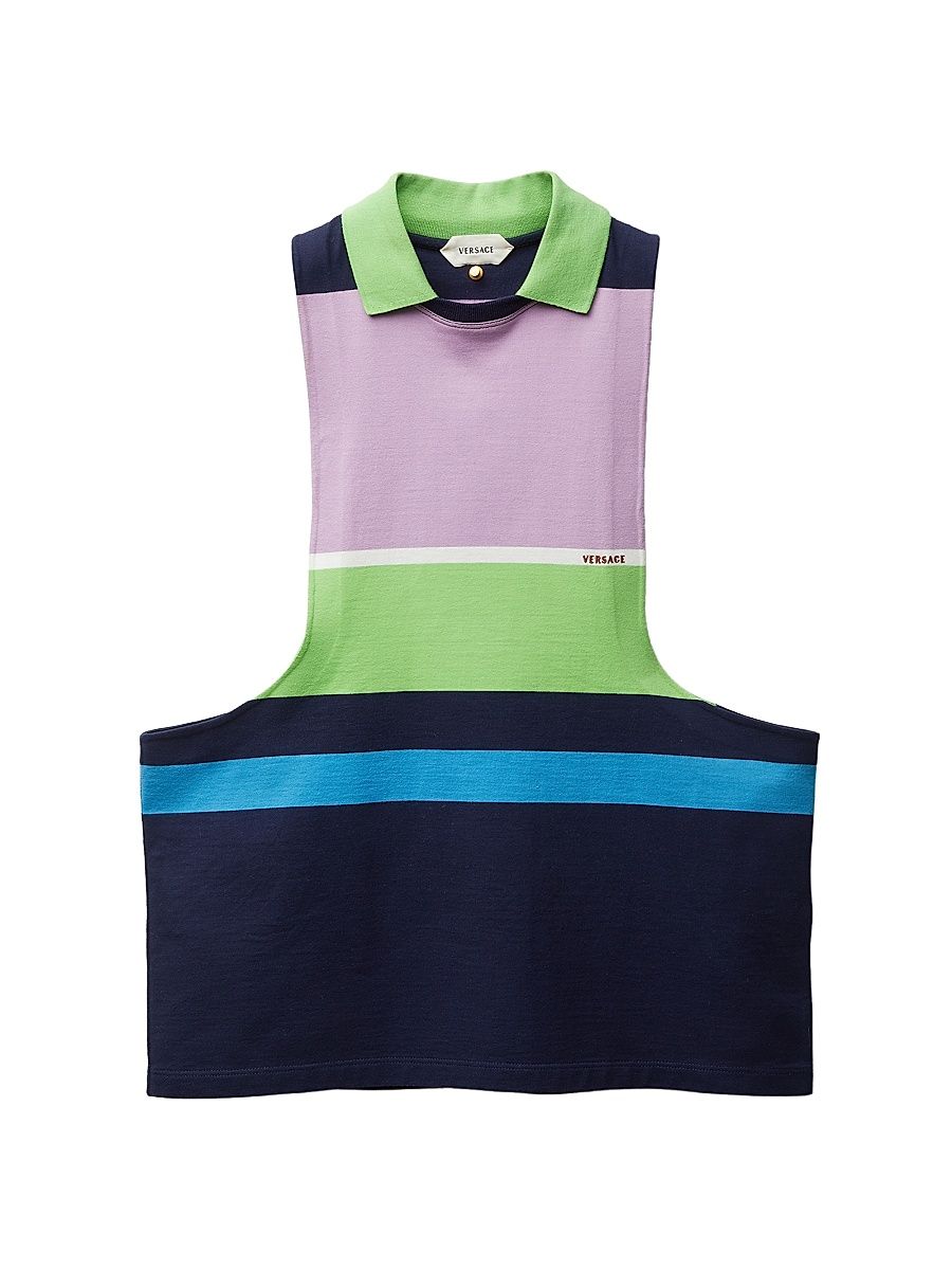 Women's Striped Cotton Sleeveless Polo Tank - Multi Color - Size 2
