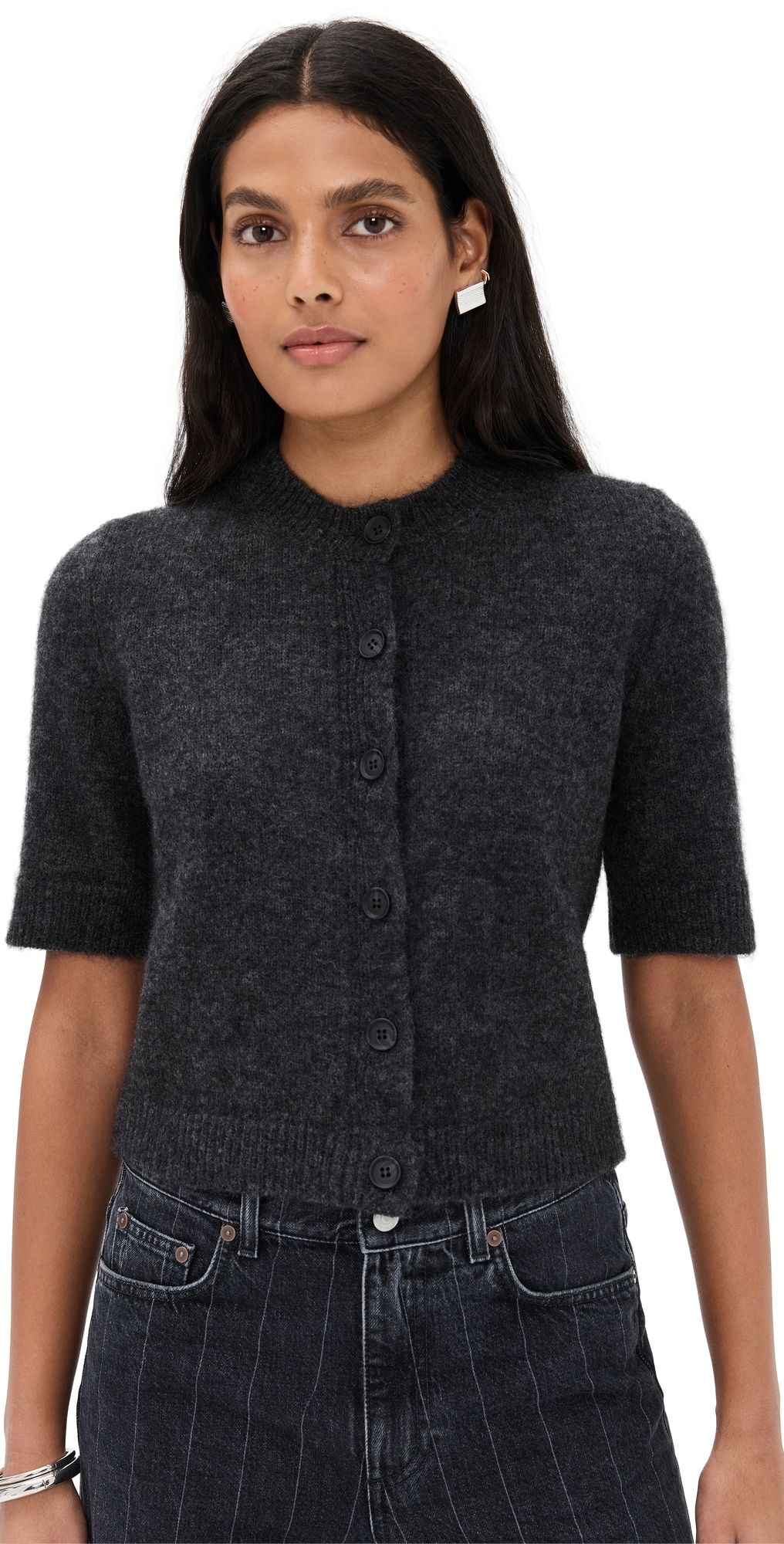 House of Dagmar Brushed Cardigan Top Dark Grey Melange S