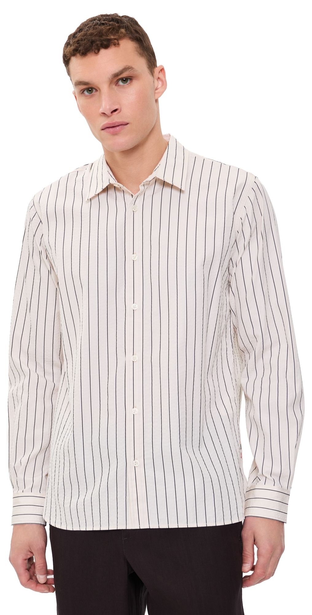 Orlebar Brown Justin Fine Stripe Button Down Shirt Latte/Night Iris M
