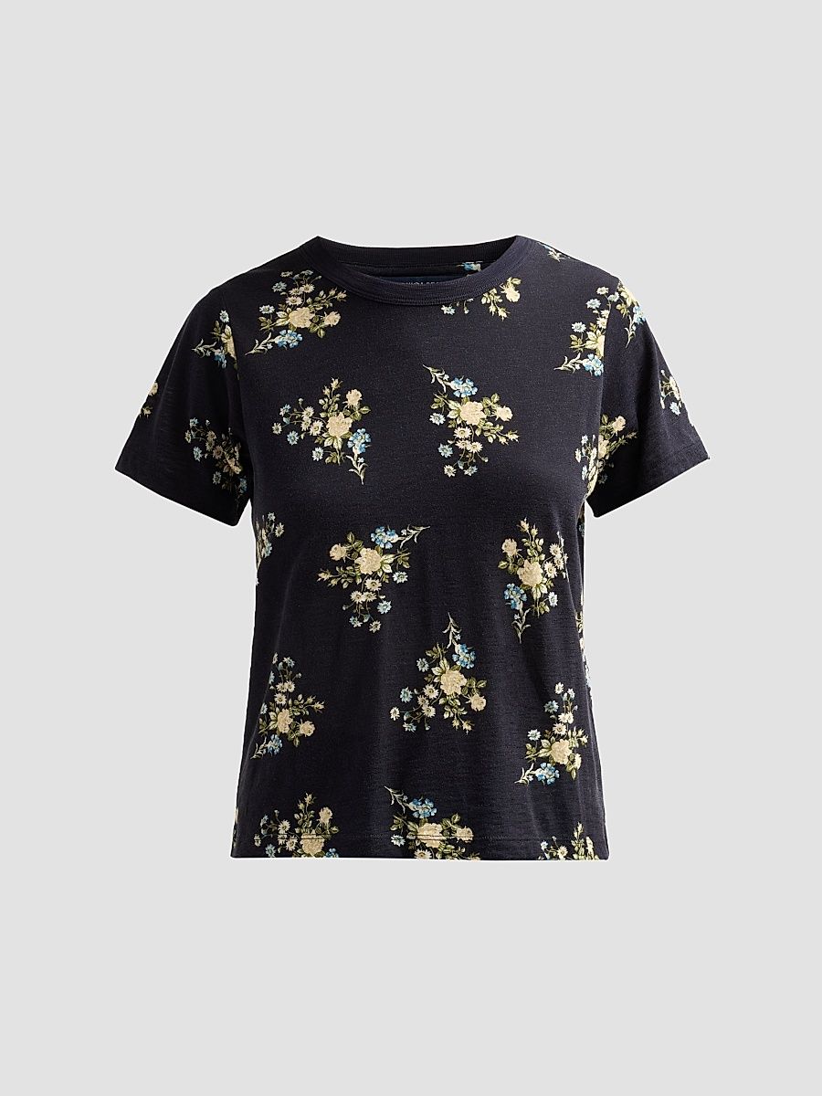 Women's Carla Floral Cotton Crewneck T-Shirt - Black Multi - Size Large