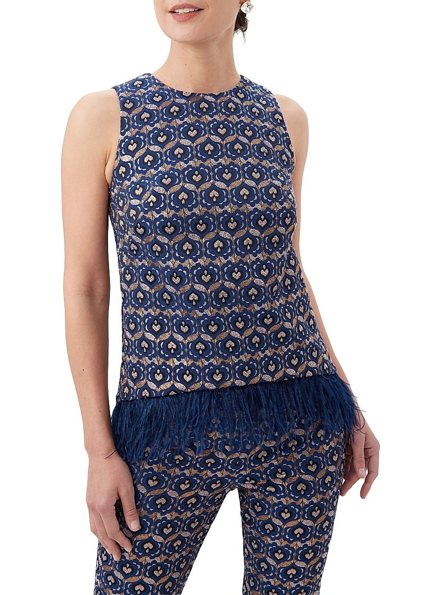 Women's Ena Jacquard Fringe Top - Nihan Blue Multi - Size 10