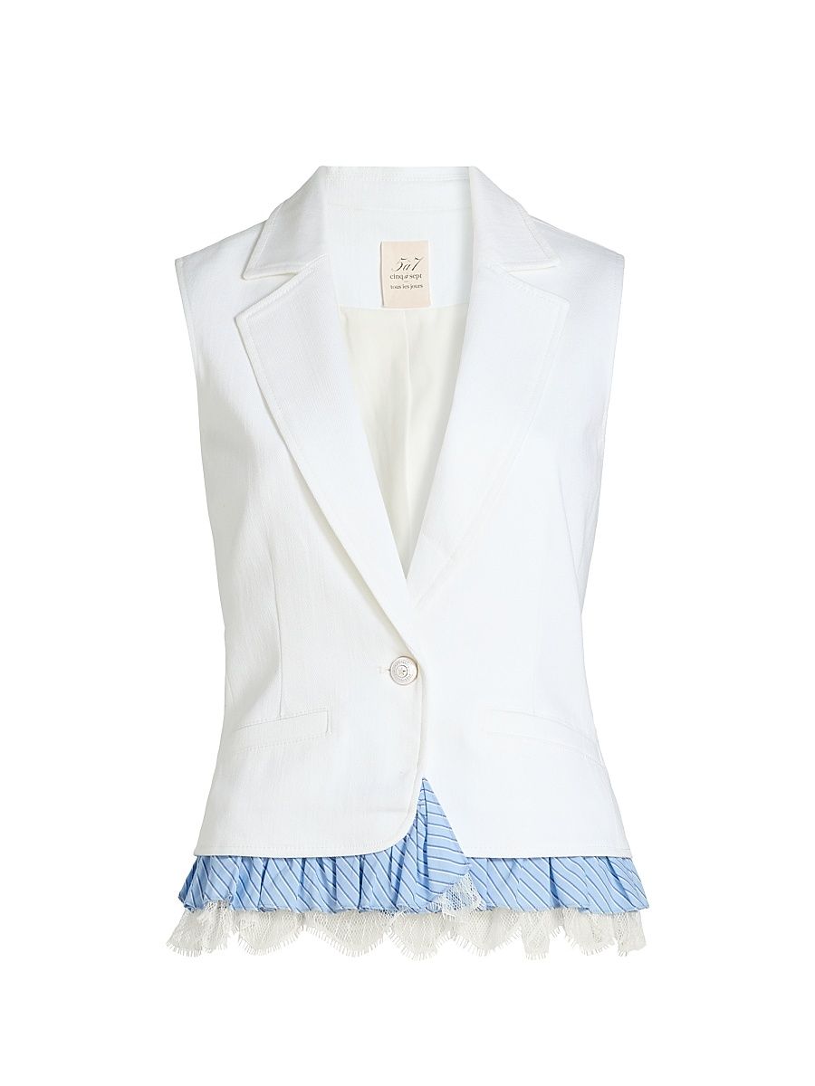 Women's Le Petit Jessie Striped Denim Vest - White Multi - Size 12