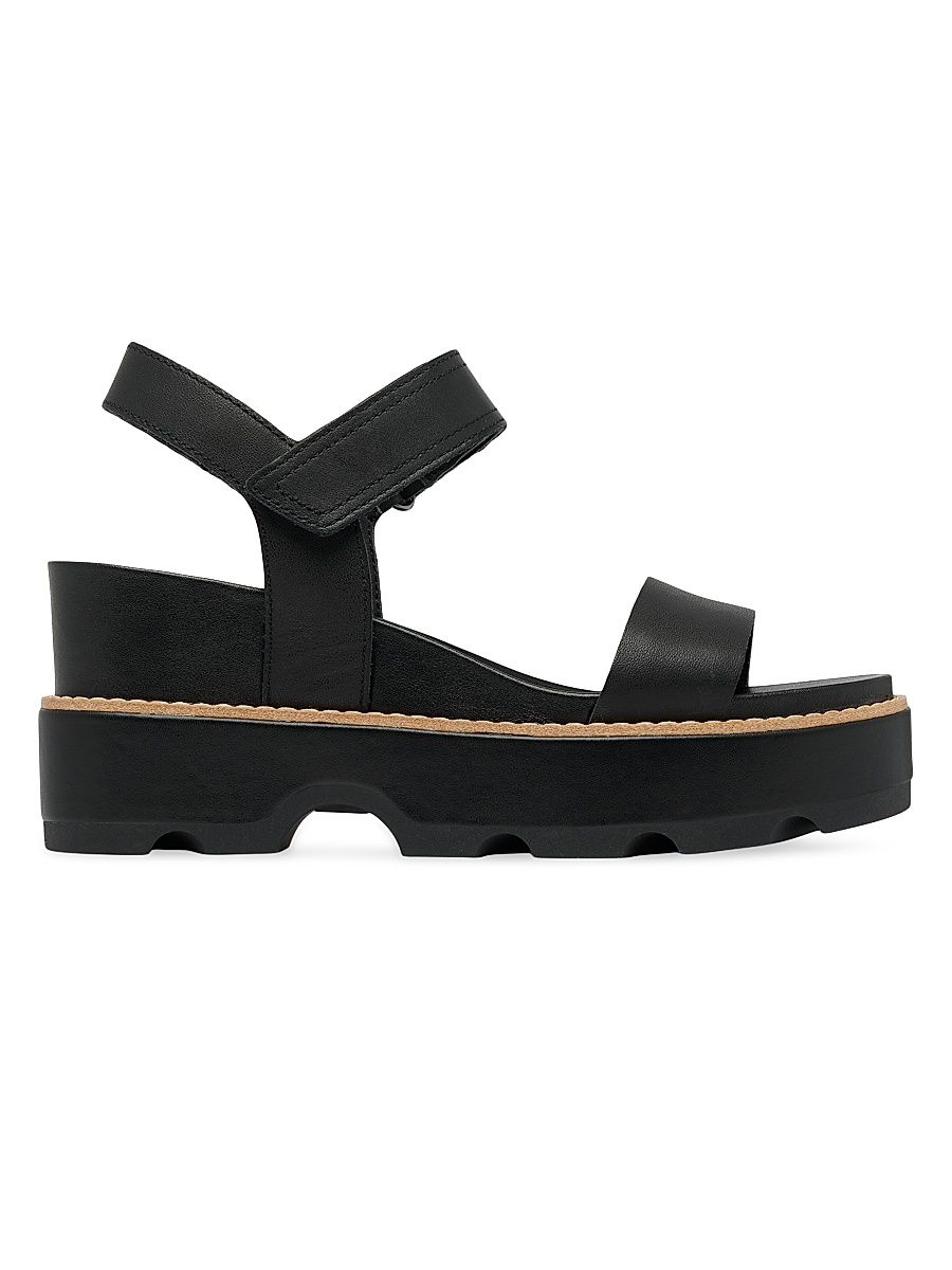 Women's JOANIE IV 75MM Leather Y-Strap Wedge Sandals - Black - Size 10