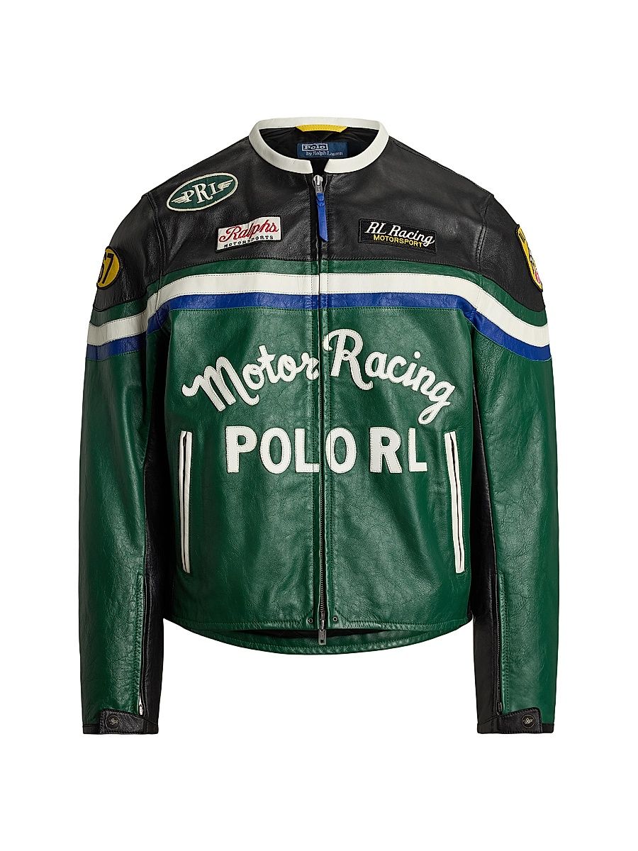 Men's Leather Café Racer Jacket - Tennis Green Multi - Size XL