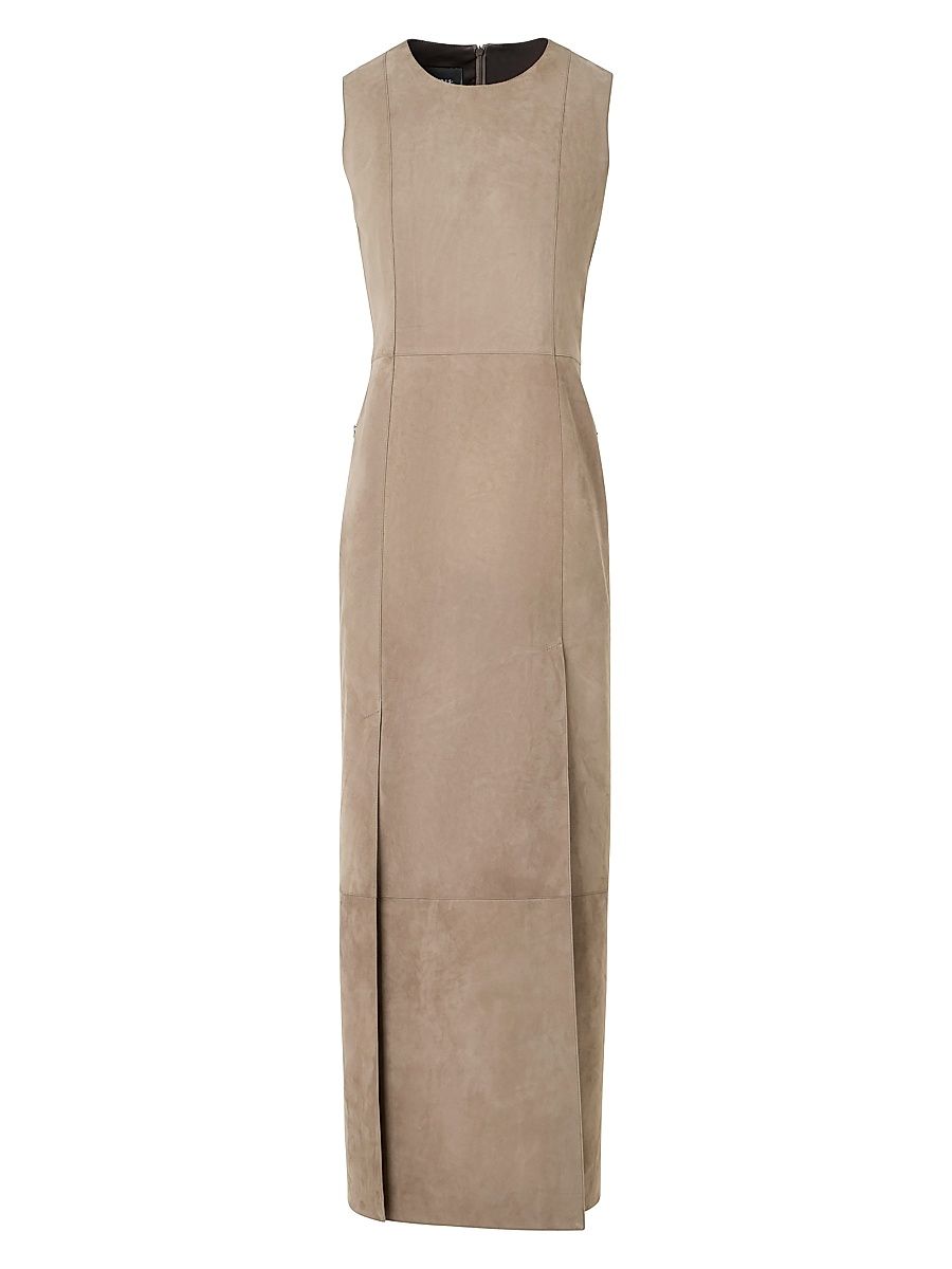 Women's Suede Sleeveless Midi-Dress - Taupe - Size 8