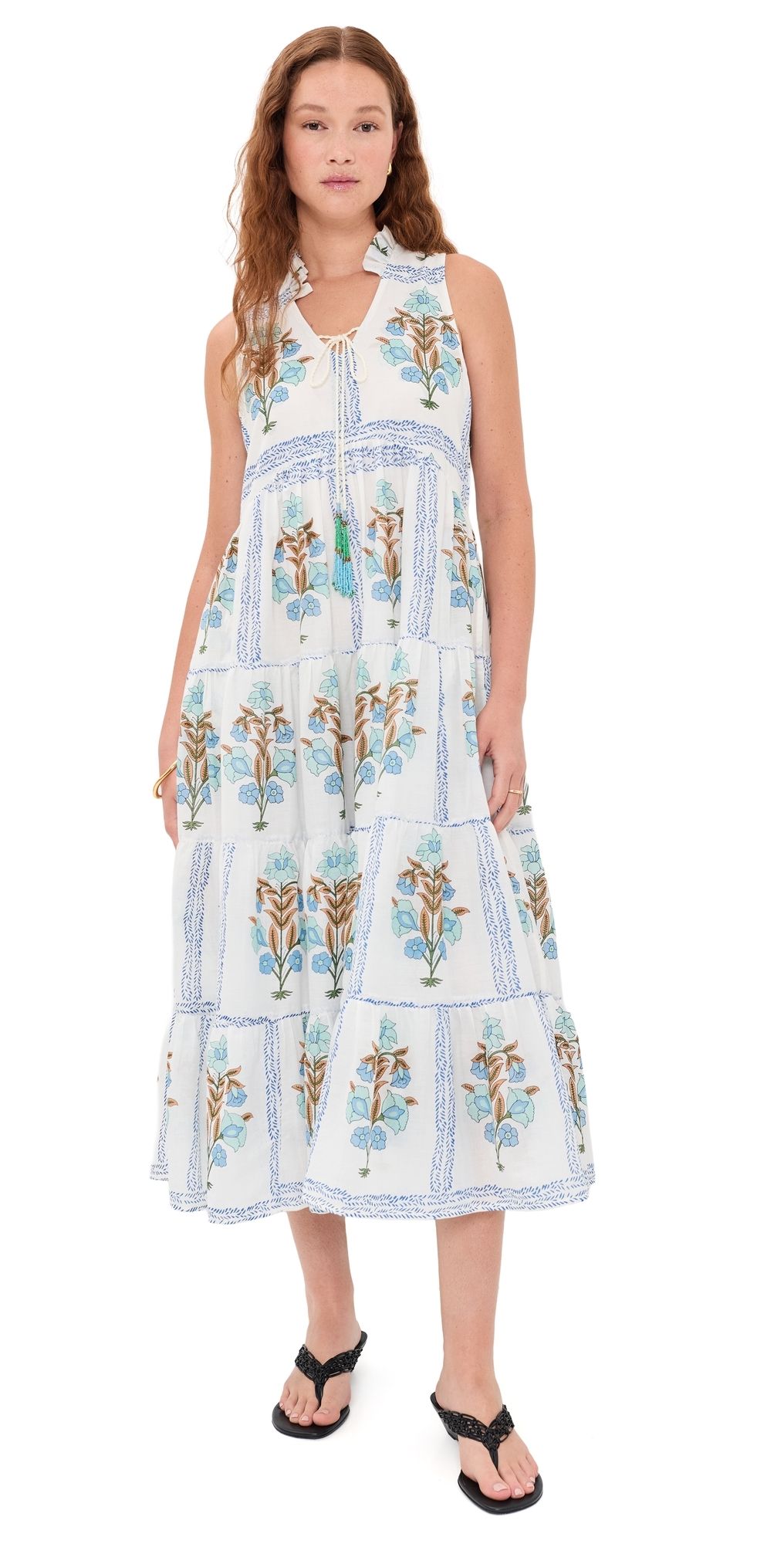Bell Sofia Cotton Midi Dress Blue Floral L