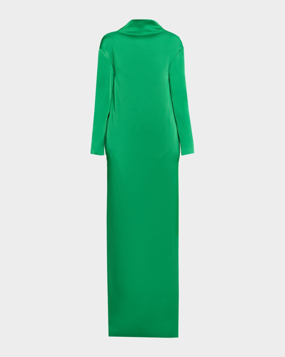 Mock-Neck Long-Sleeve Crepe Gown