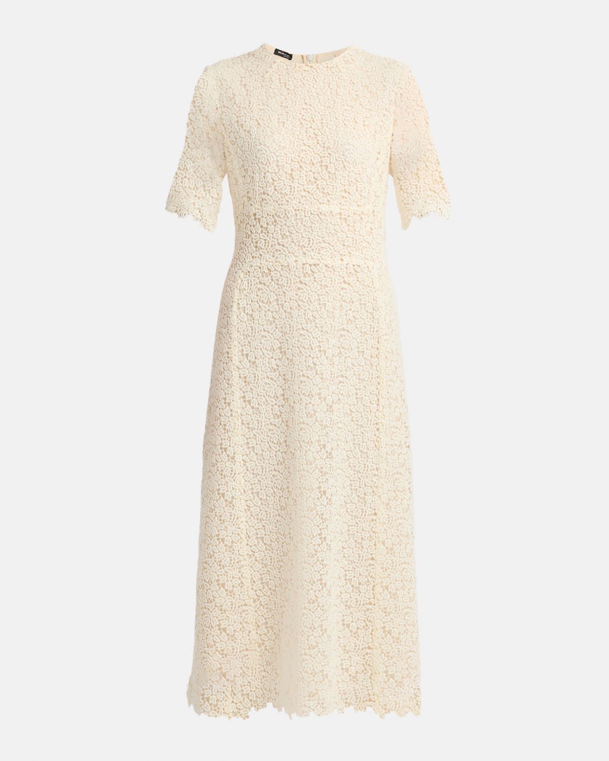 Guipure Lace Short-Sleeve Midi Dress