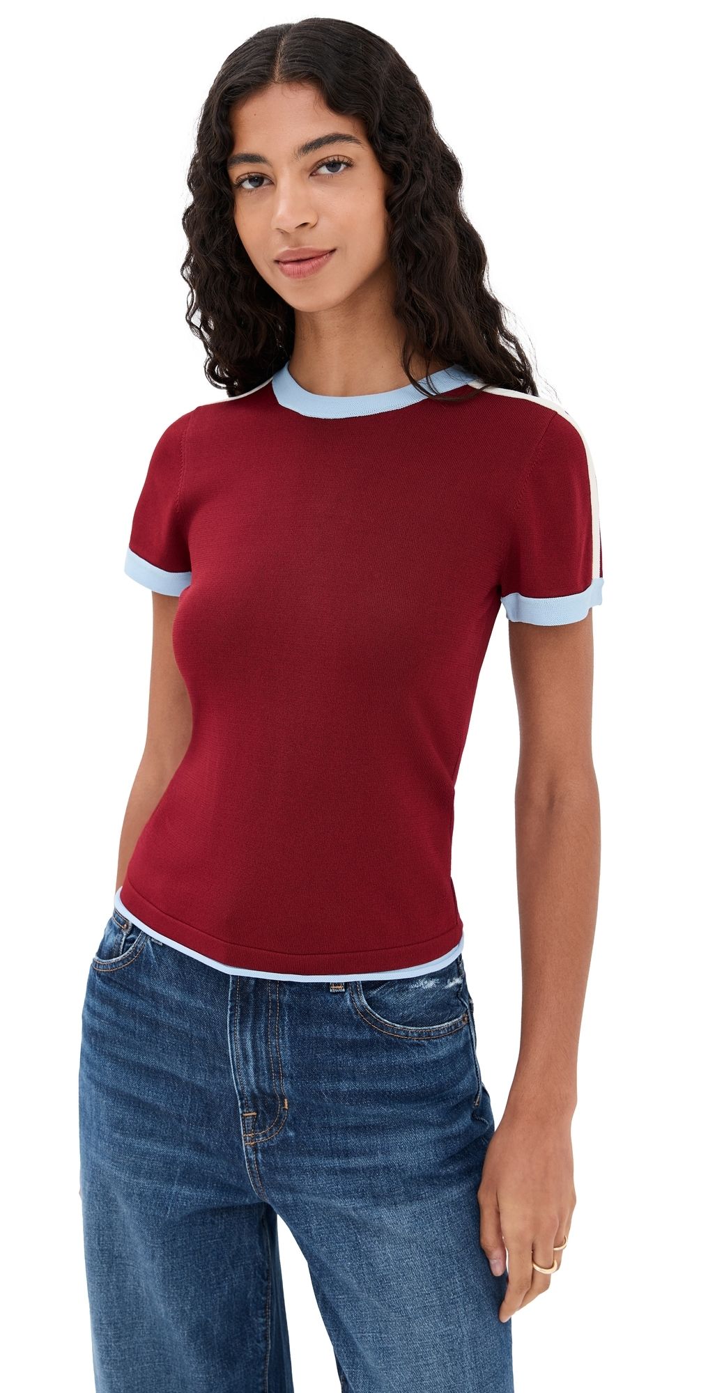 State & Lake Ringer Track Tee White/Cobalt/Black S