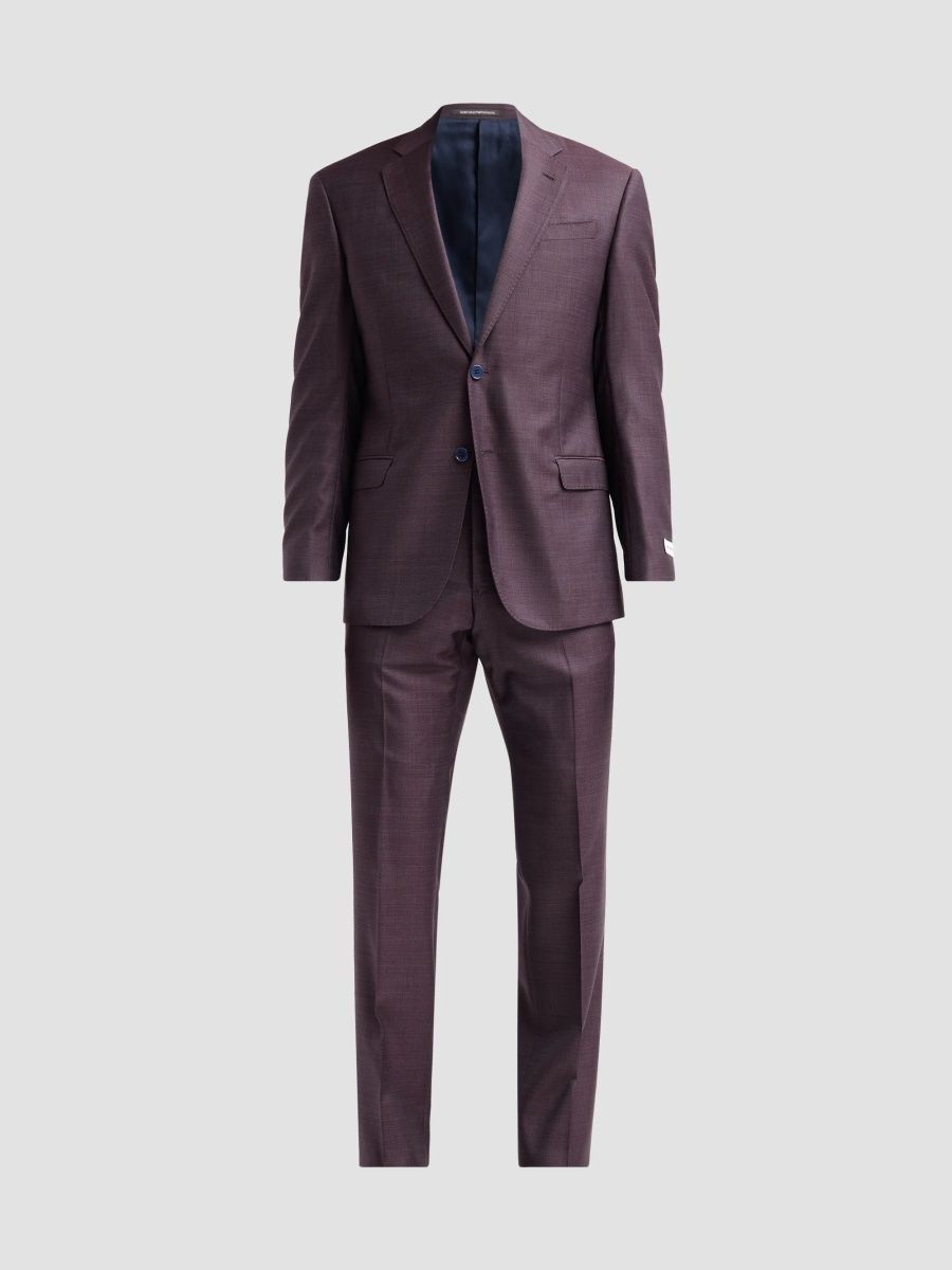 Emporio Armani Men's Textured Wool Single-Breasted Suit - Viola Bordeaux Melange - Size 50