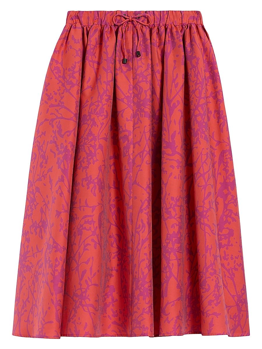 Women's Jacquard Cotton and Silk Midi Skirt - Coral - Size 14