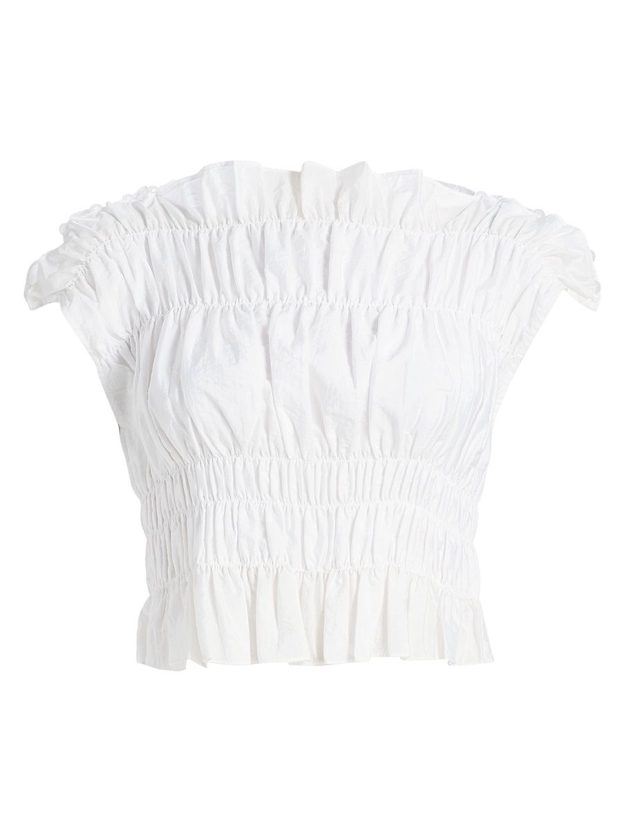 Women's Evalina Gathered Ruffle Crop Top - White - Size XL