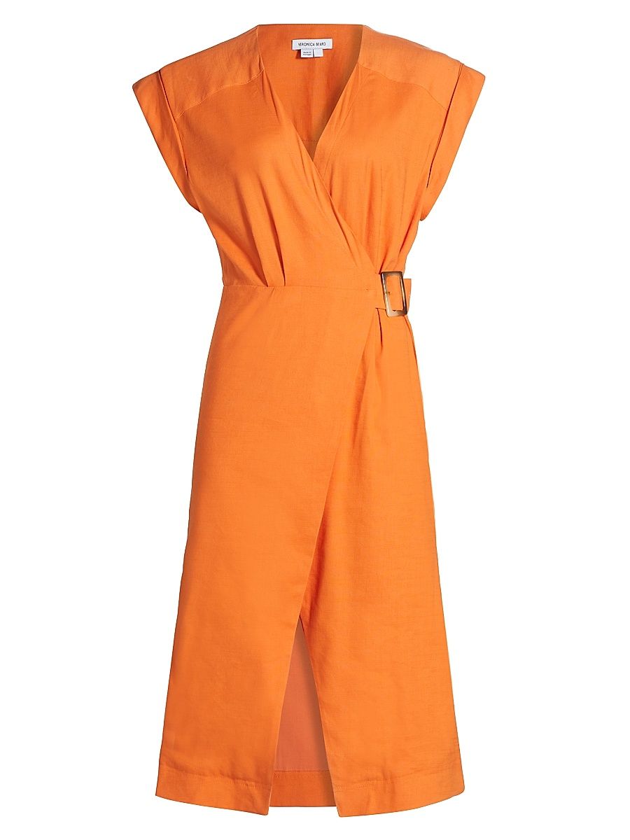 Women's Octavia Linen-Blend Wrap Midi-Dress - Orange - Size 00