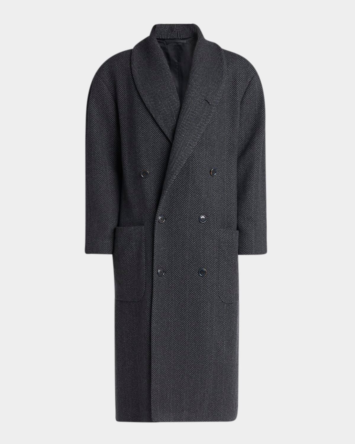 Men & apos;s Cashmere Herringbone Double-Breasted Overcoat