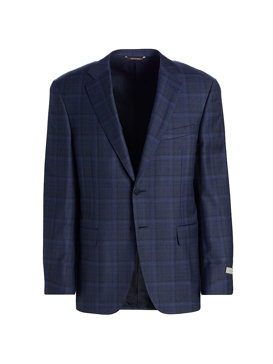 Men's Siena Plaid Wool Sport Coat - Blue - Size 46