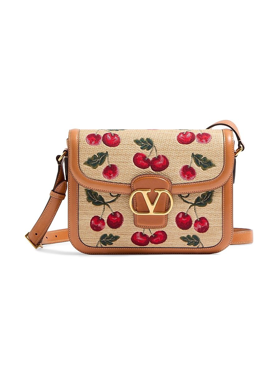 Women's 9to5 Shoulder Bag in Synthetic Jacquard Raffia - Natural Red