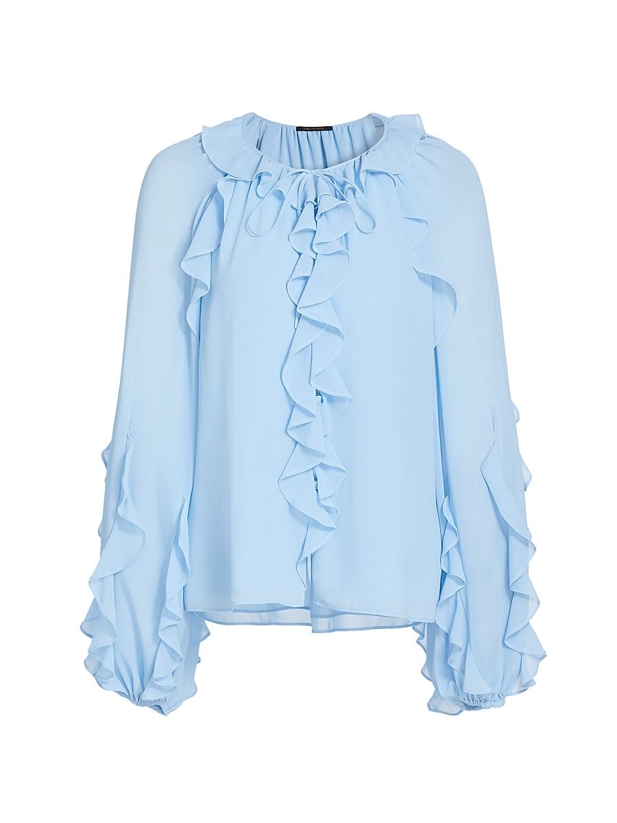 Women's Kaytya Chiffon Ruffled Blouse - Powder Blue - Size XL