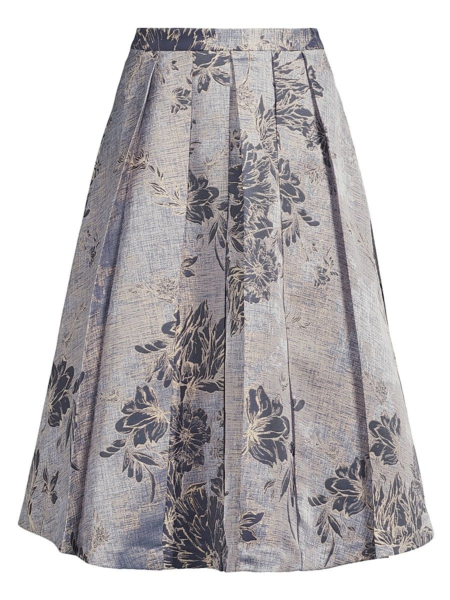 Women's Bettina Jacquard Box Pleat Midi-Skirt - Dark Midnight - Size 8