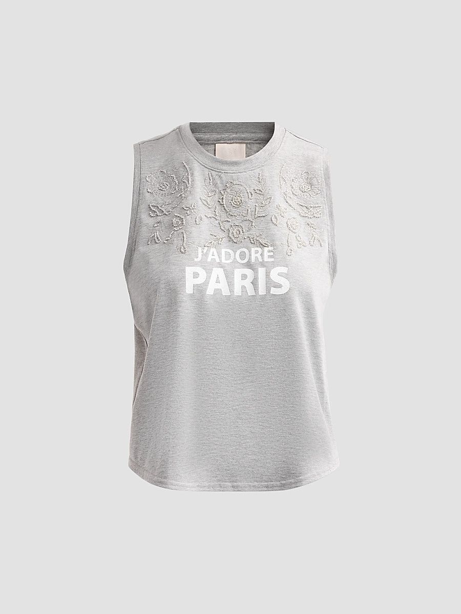 Women's Sibylle Embellished Printed Cotton-Blend Top - Heather Grey - Size XL