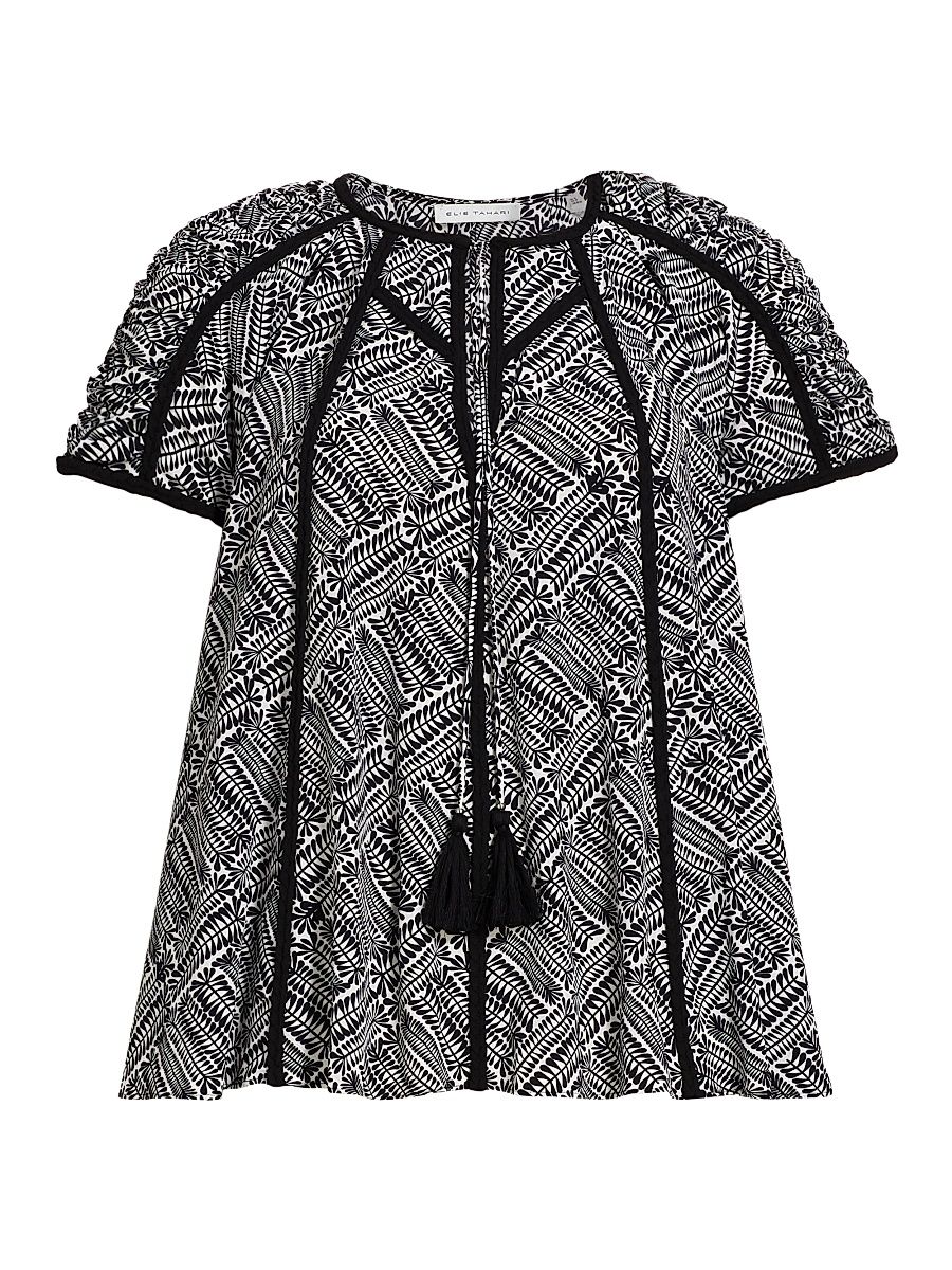 Women's Juliana Silk Leaf Blouse - Geo Leaf Print - Size Small