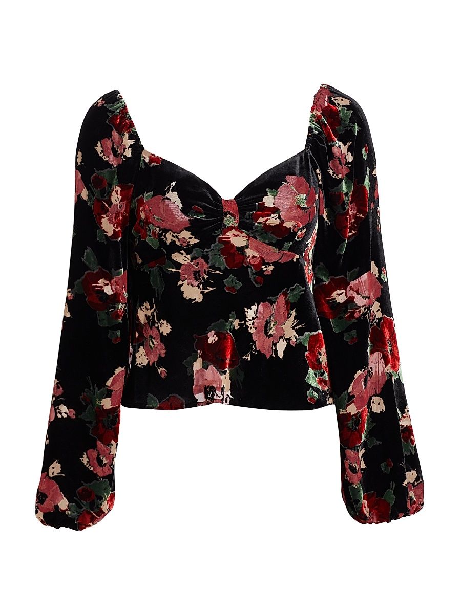Women's Bridgette Floral Velvet Blouse - Black Poppy Burnout - Size Large