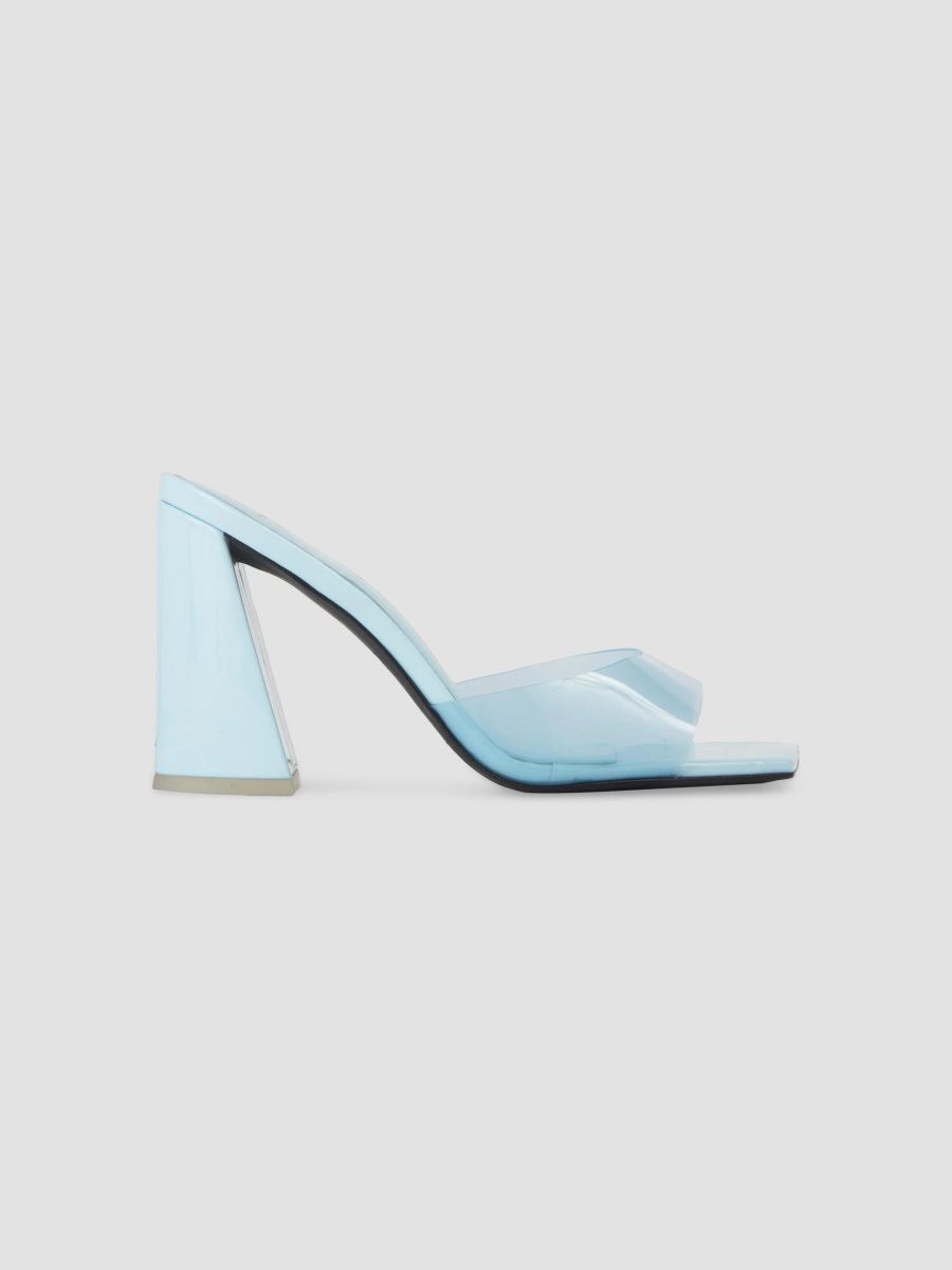 Black Suede Studio Women's Joanna High Heel Mule - Baby Blue Patent Leather - Size 9.5