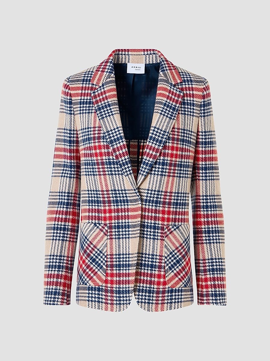 Women's Plaid Wool-Blend Tweed Blazer - Cashew Multicolor - Size 16