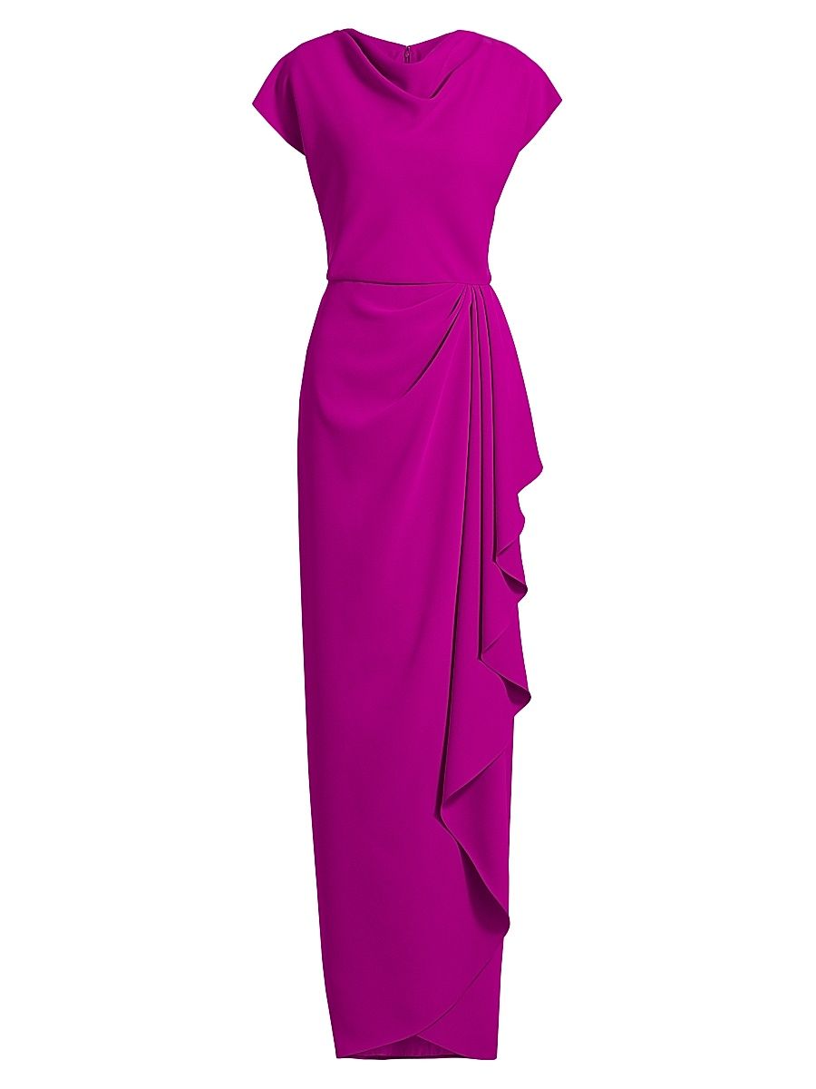 Women's Draped Short-Sleeve Column Gown - Fuchsia - Size 10