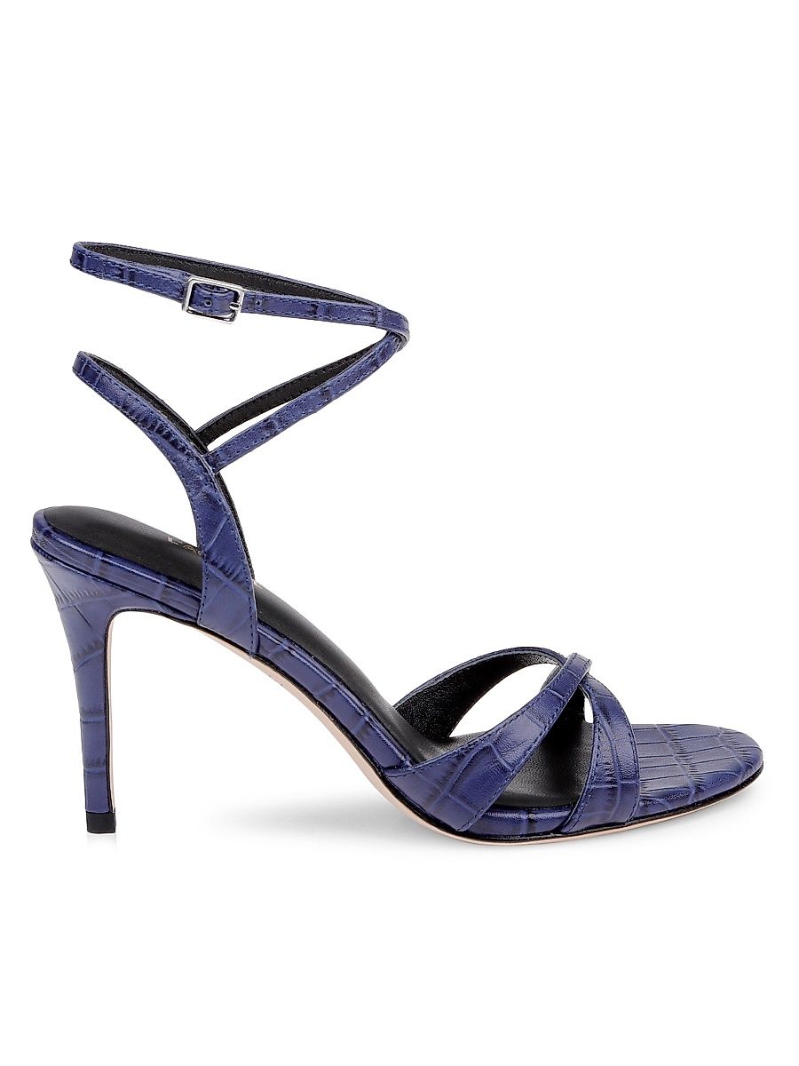 Women's Miranda 90MM Croc-Embossed Leather Sandals - Midnight Croco Embossed - Size 5.5