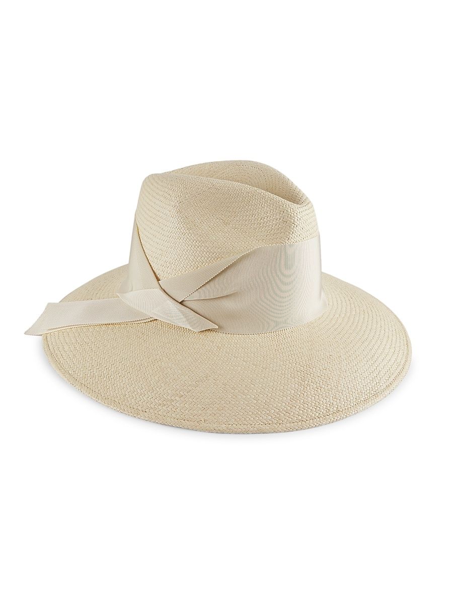 Women's Gardenia Straw Fedora Hat - Natural Bone - Size Large