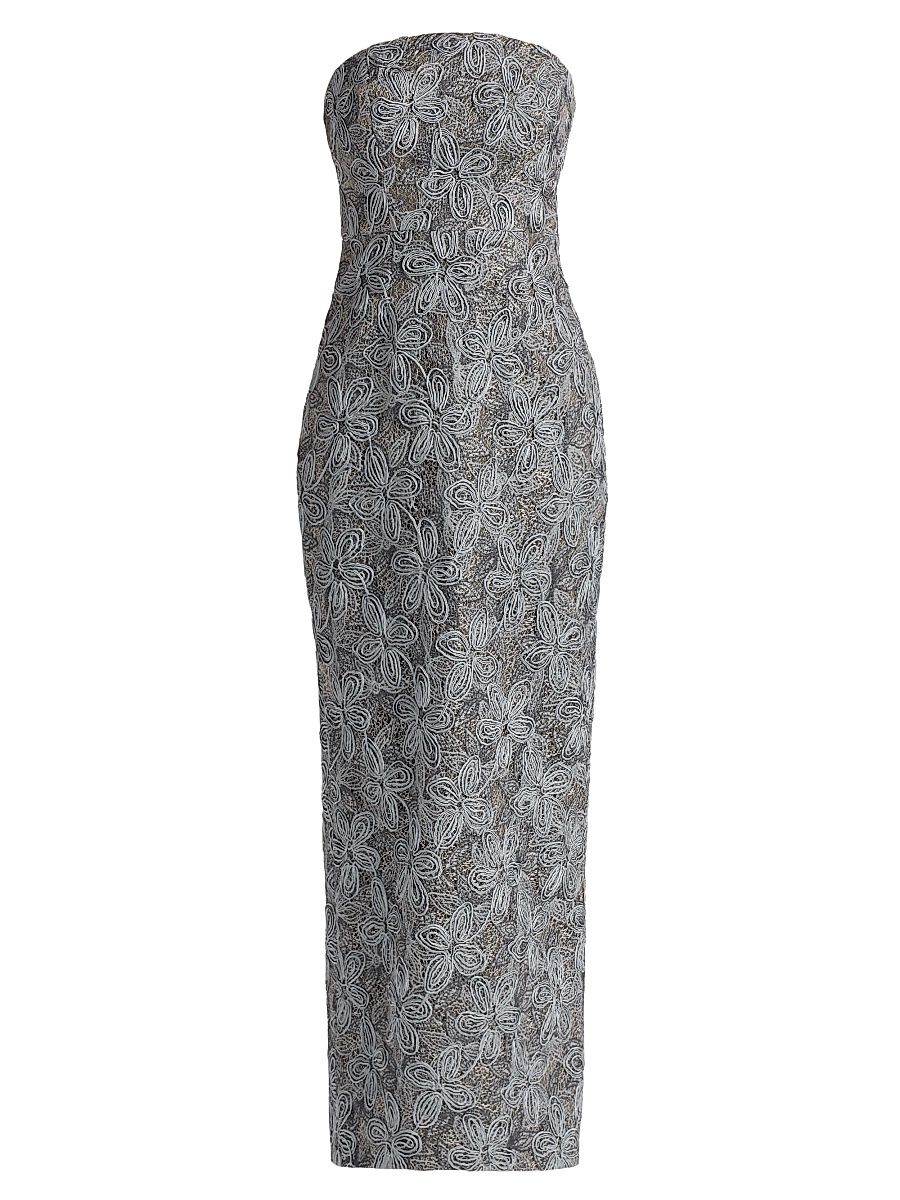 Women's Meredith Floral-Embroidered Maxi Dress - Silver Multi - Size 12