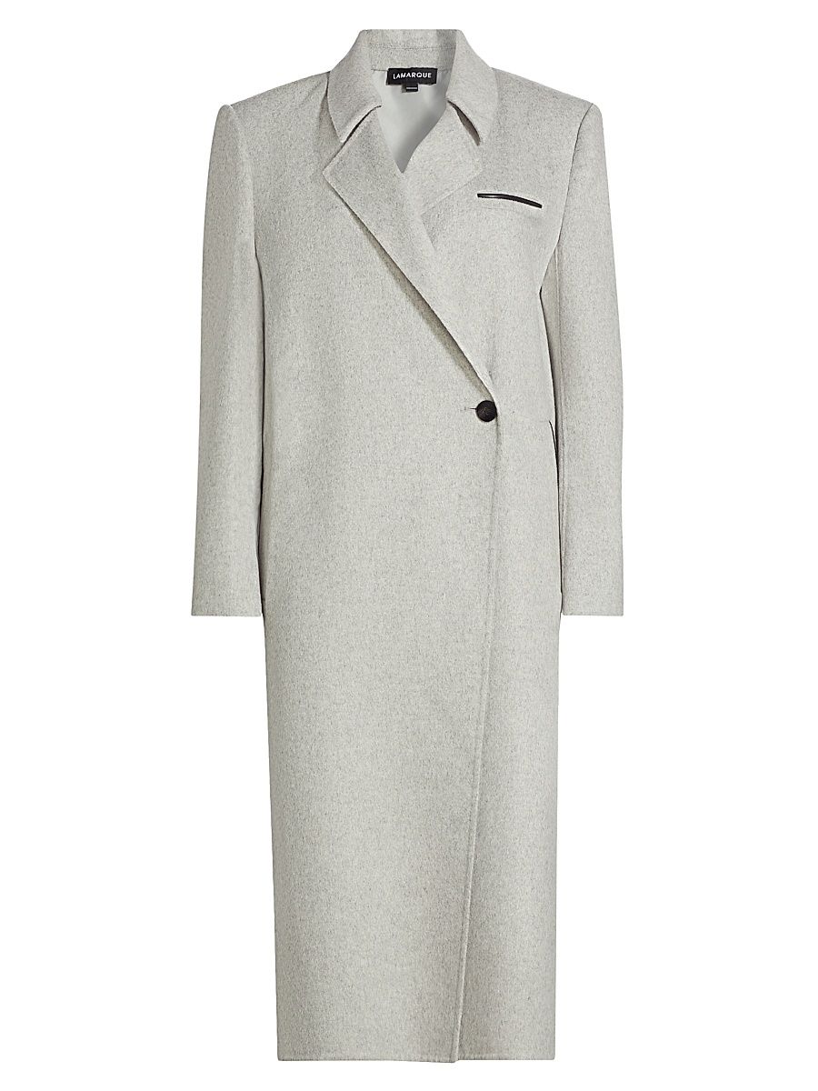 Women's Lorelei Wool-Blend Double-Breasted Long Coat - Light Grey Black - Size Medium