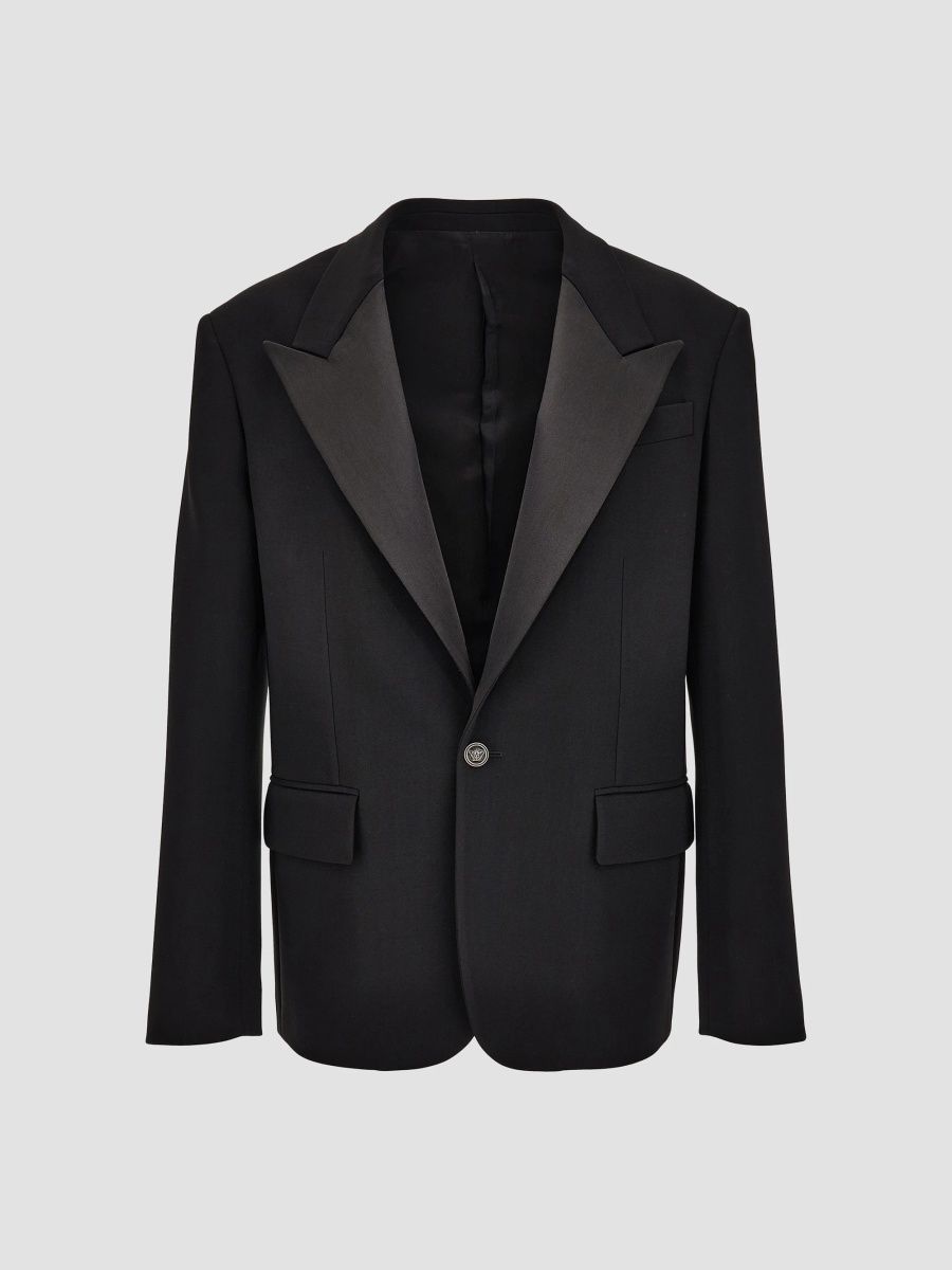 Versace Men's Stretch-Virgin Wool Peak-Lapel Blazer - Black - Size 44