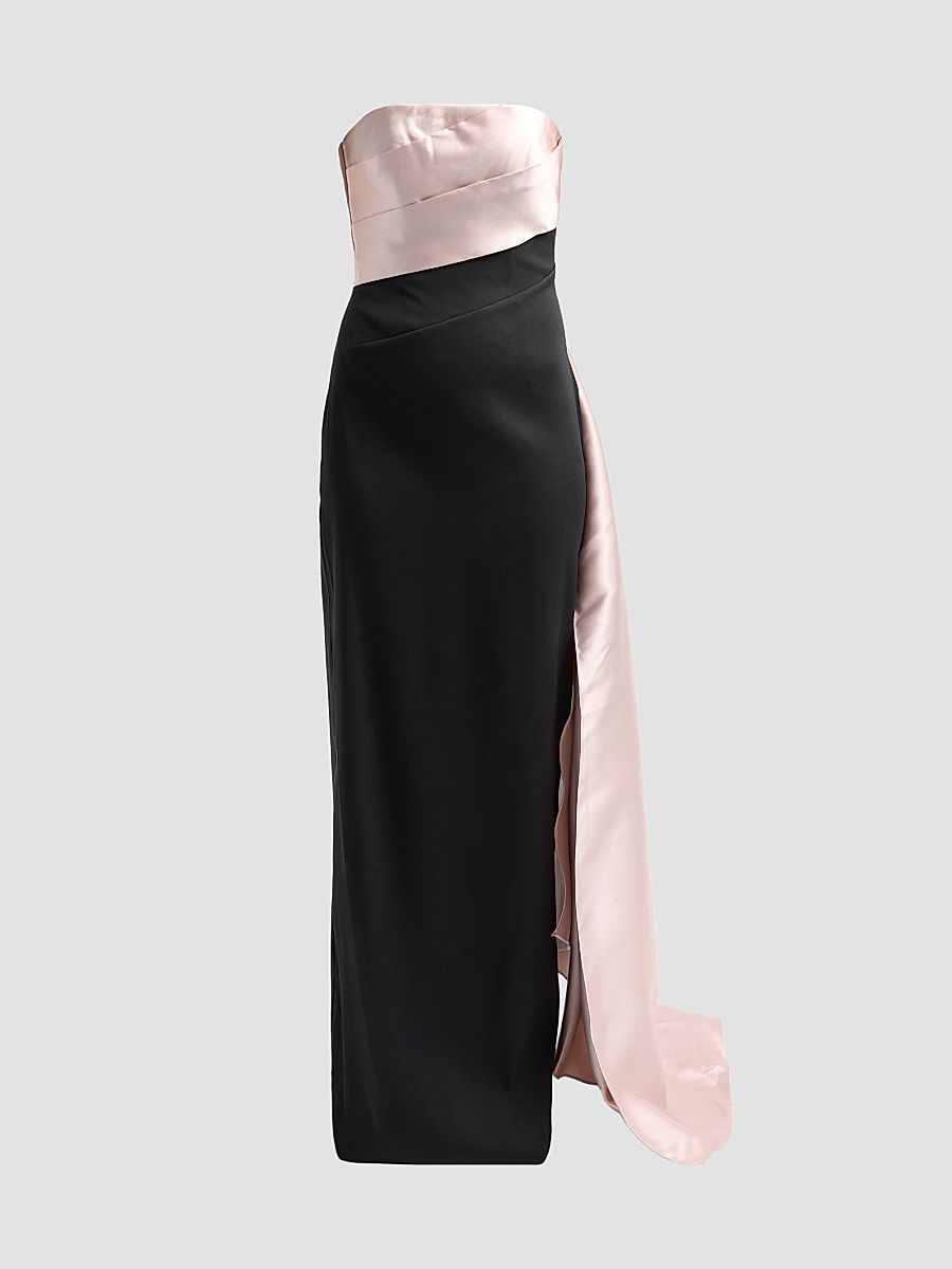 Women's Colorblocked Strapless Satin Gown - Bronze Black - Size 14