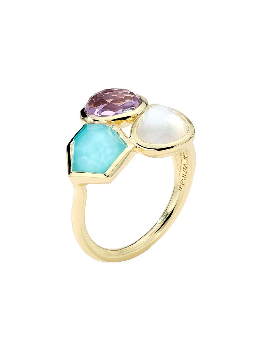 Women's Rock Candy Small 18K Yellow Gold & Multi-Gemstone Cluster Ring - Summer Rainbow - Size 7