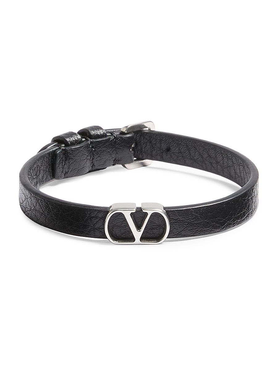 Men's VLogo Signature Grainy Calfskin Bracelet - Black