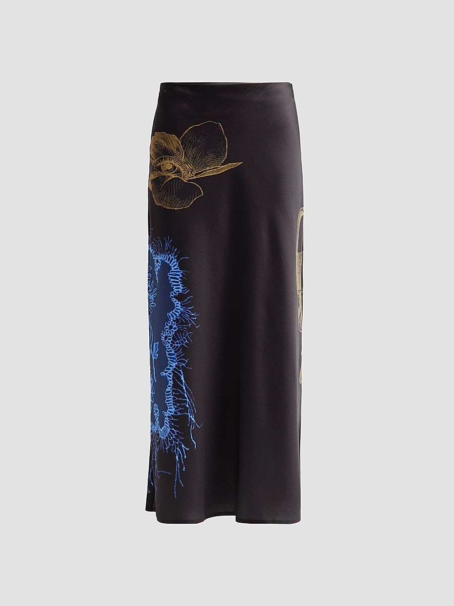 Jason Wu Collection Women's Printed Crepe Satin Bias Midi Skirt - Black Multi - Size 0