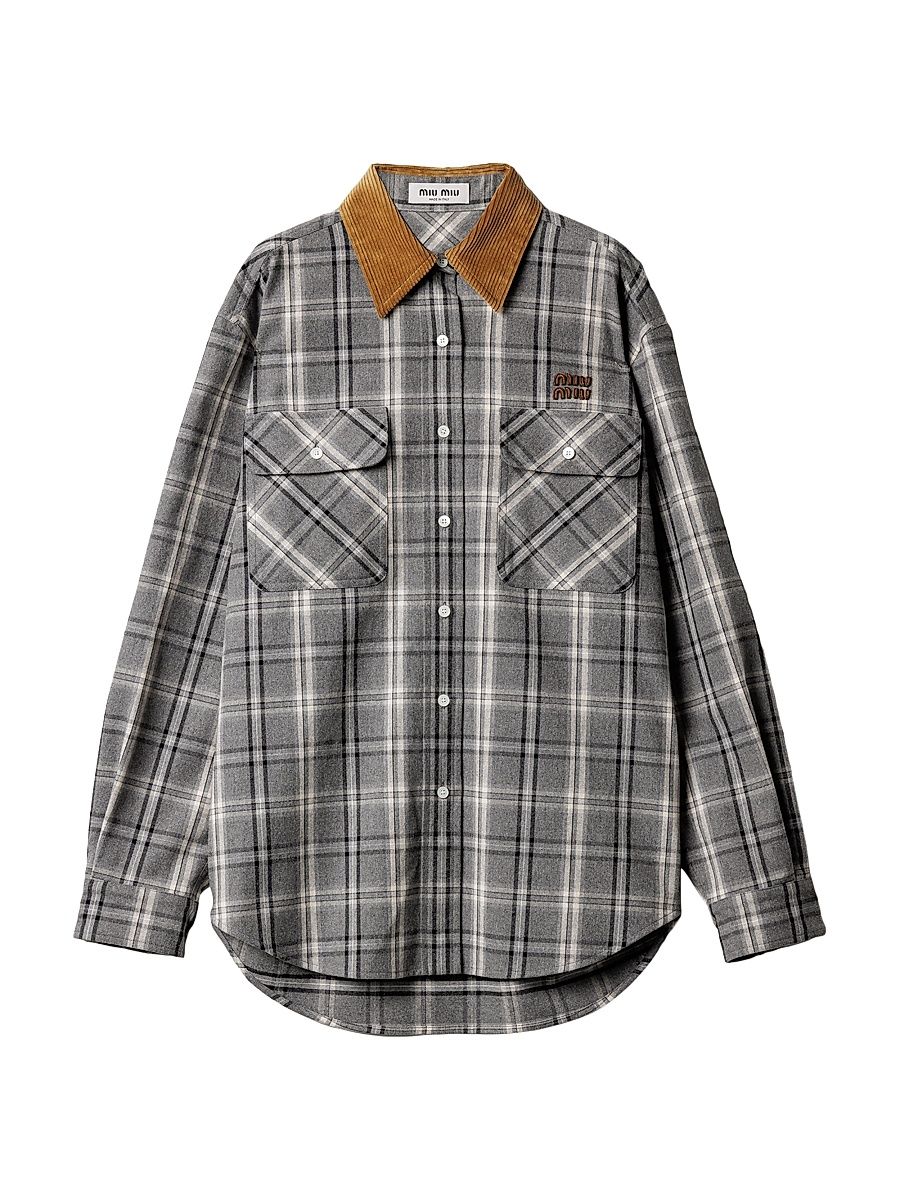 Women's Checked Flannel Shirt - Grey - Size 8