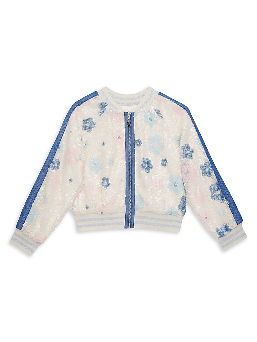 Little Girl's & Girl's Sequined Bomber Jacket - Ivory Multi - Size 14