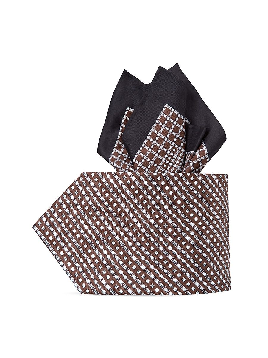 Stefano Ricci Men's Luxury Silk Tie Set - Brown