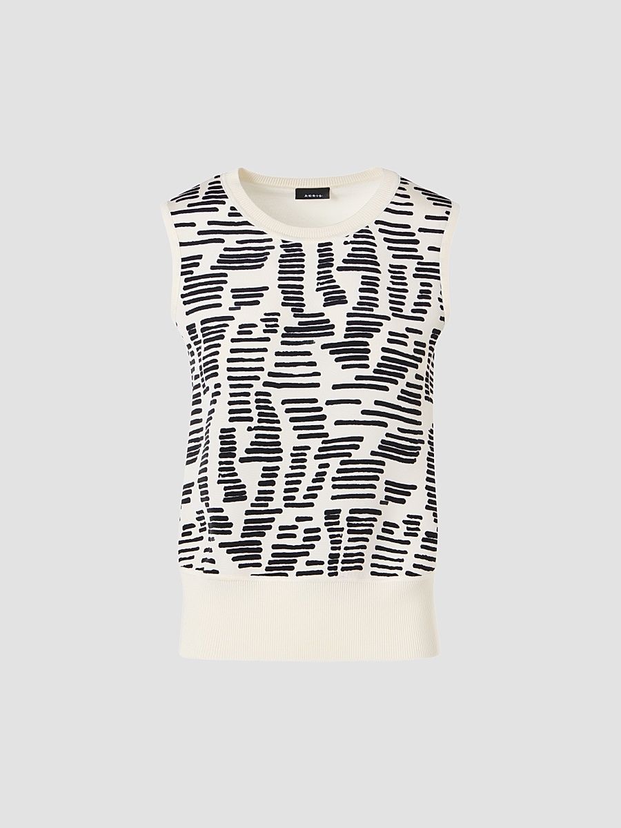 Women's Printed Silk Top - Ecru Black - Size 16