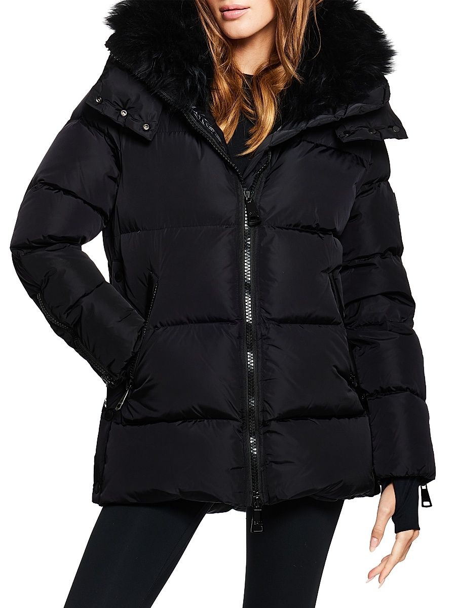 Women's Scarlett Down Shearling-Lined Puffer Coat - Matte Black - Size Large