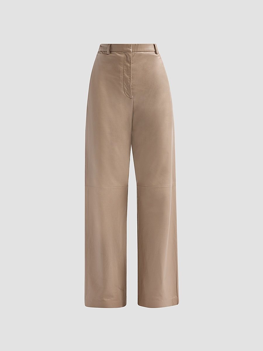 Women's Leather Wide-Leg Pants - Moka Meringa - Size 10