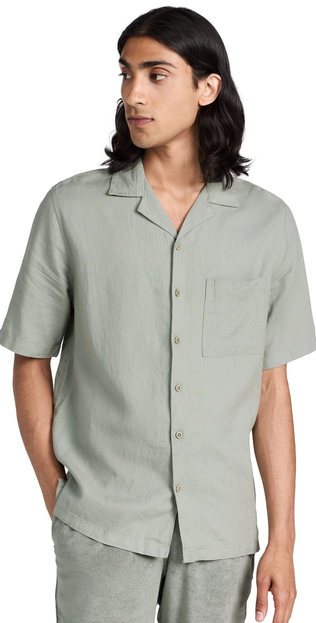 Onia Air Linen Convertible Vacation Shirt Sage L